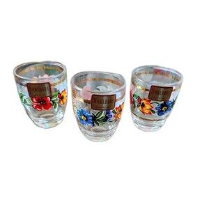 3 Shot Glasses Floral Gold Trim Made In Italy N Orleans